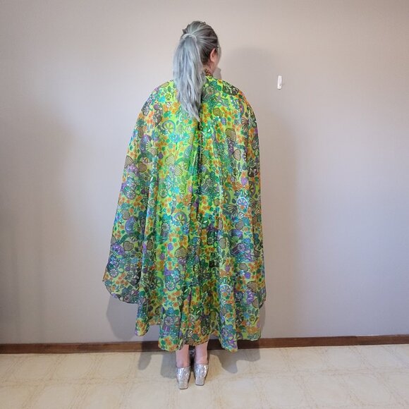 Vintage Groovy Green Maxi Dress 70s Kaftan Beatrice Pines - Picture 3 of 16